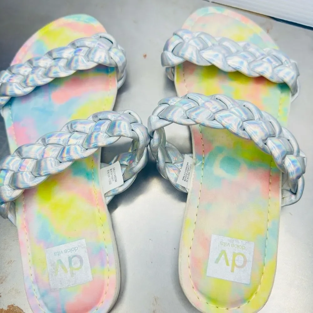 DV By Dolce Vita Slip On Girls Sandal 5 Braided Straps Rainbow Silver Careena